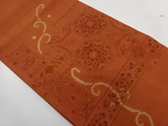 リサイクル　絞り汕頭刺繍蜀江文に華紋模様織出し袋帯